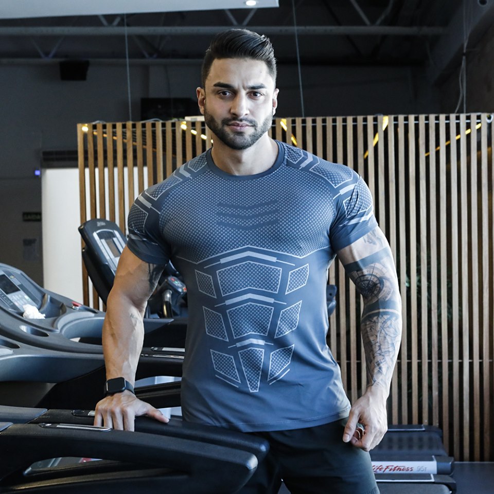 Fitness clothes coach sports t-shirt muscle tights male brothers high-elastic training quick-drying short-sleeved fitness clothes men