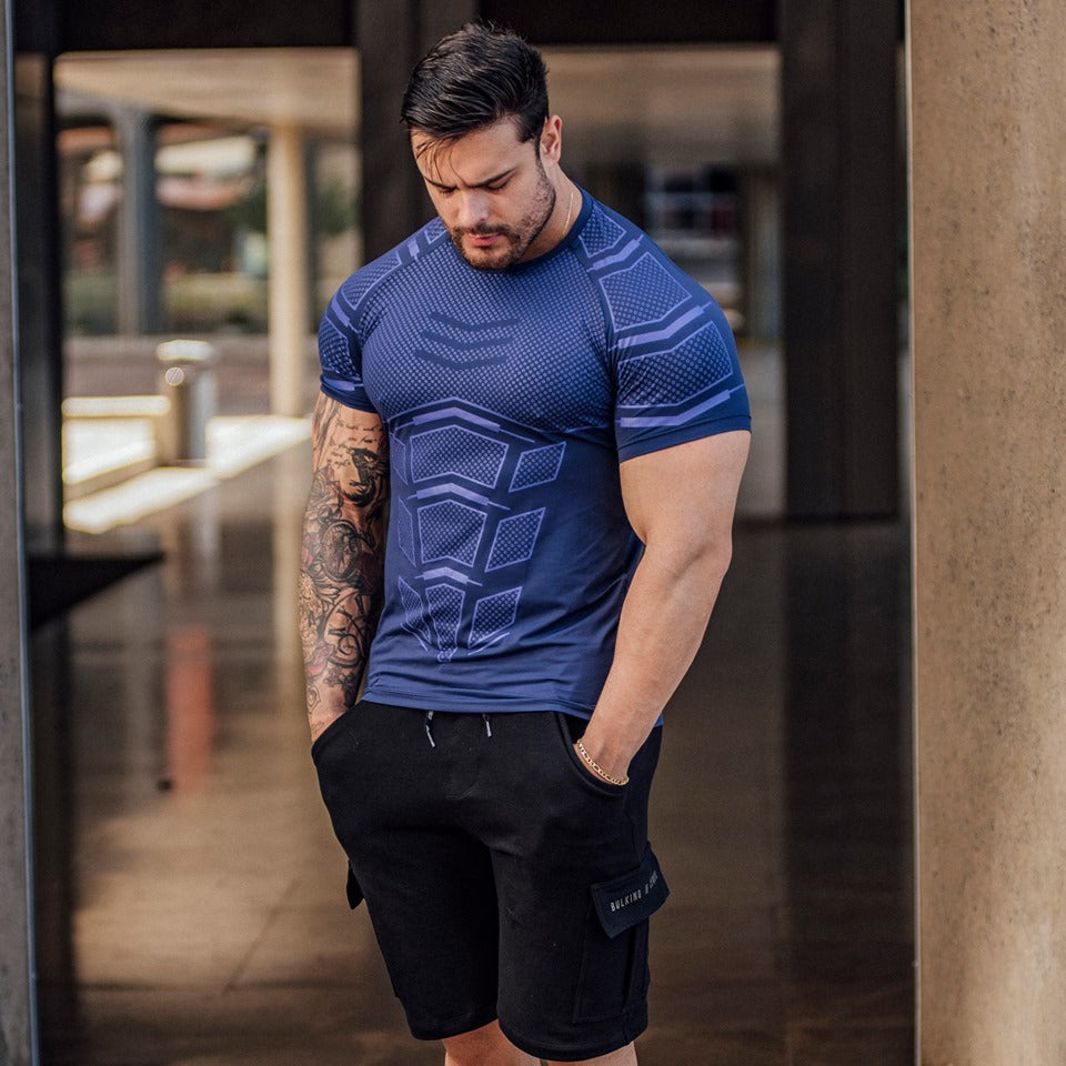 Fitness clothes coach sports t-shirt muscle tights male brothers high-elastic training quick-drying short-sleeved fitness clothes men