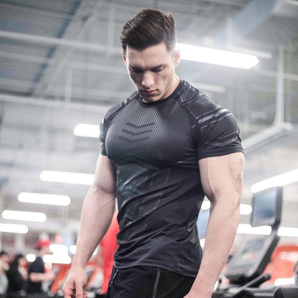 Fitness clothes coach sports t-shirt muscle tights male brothers high-elastic training quick-drying short-sleeved fitness clothes men