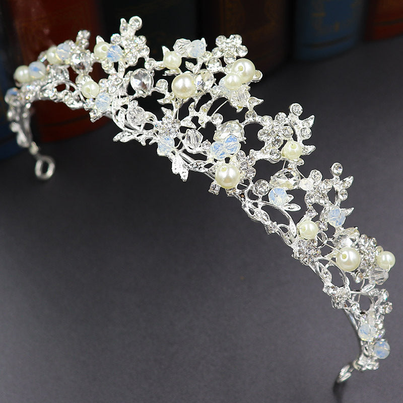 Bridal pearl handmade crown silver princess rhinestone crown birthday crown headband hair accessories wedding accessories batch
