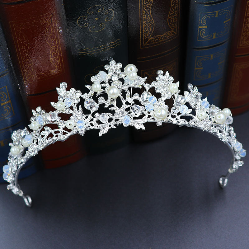 Bridal pearl handmade crown silver princess rhinestone crown birthday crown headband hair accessories wedding accessories batch
