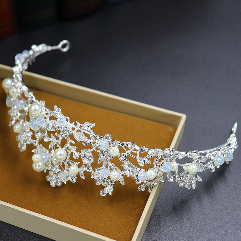 Bridal pearl handmade crown silver princess rhinestone crown birthday crown headband hair accessories wedding accessories batch