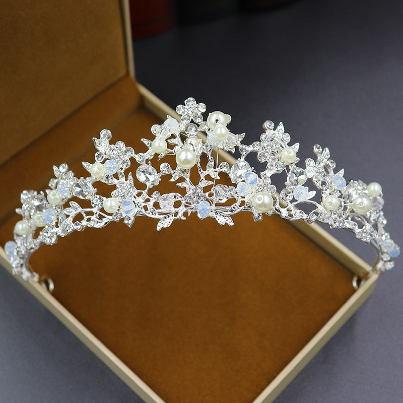 Bridal pearl handmade crown silver princess rhinestone crown birthday crown headband hair accessories wedding accessories batch