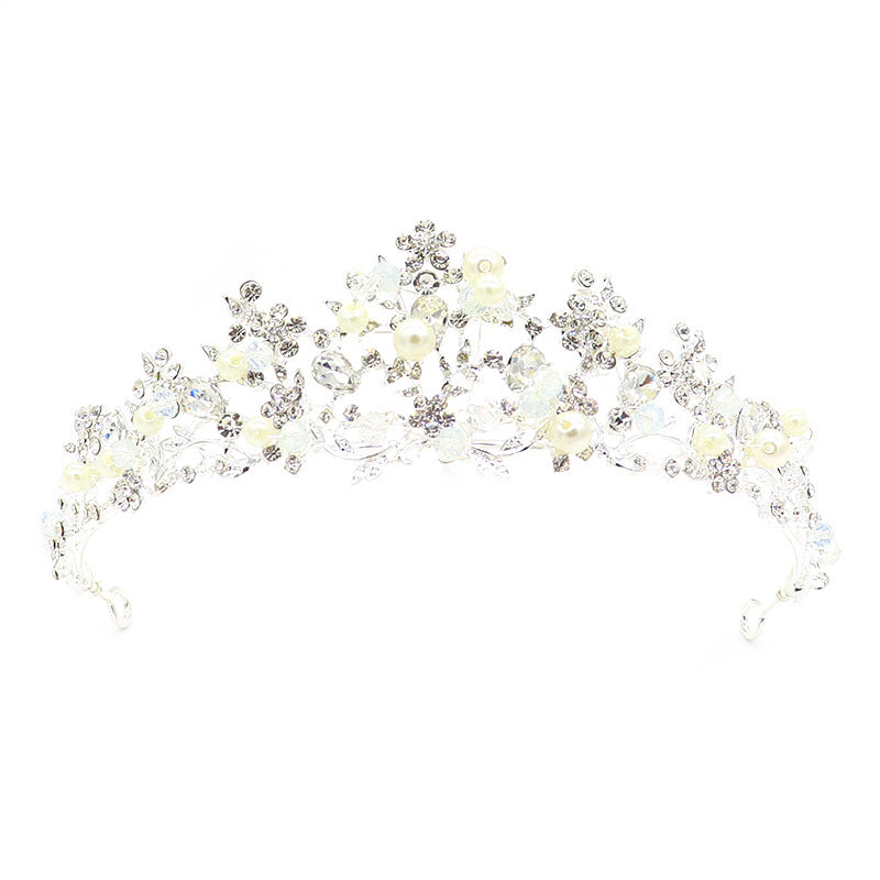 Bridal pearl handmade crown silver princess rhinestone crown birthday crown headband hair accessories wedding accessories batch