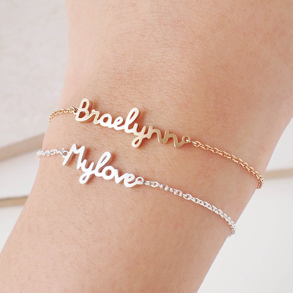 Personalized DIY custom name bracelet stainless steel jewelry handmade ladies jewelry 9 font custom name bracelet