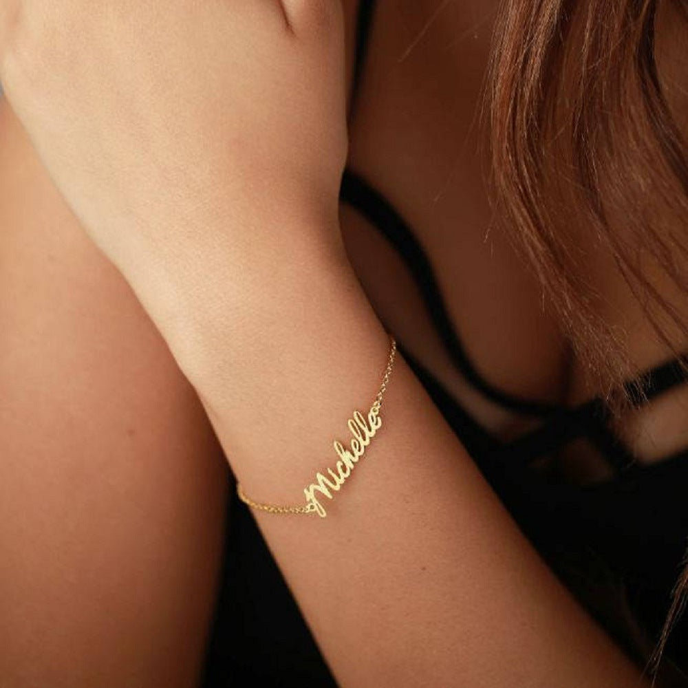 Personalized DIY custom name bracelet stainless steel jewelry handmade ladies jewelry 9 font custom name bracelet