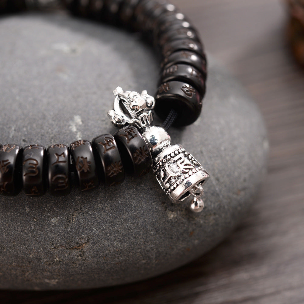 AMIU Tibetan buddhism Vajra Charm White Copper Prayer Bell Natural Coconut Shell Beads Handmade Bracelet For Man And Women