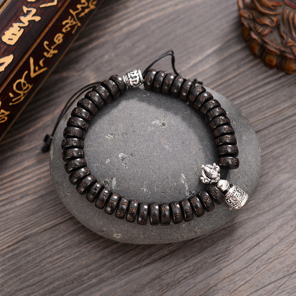 AMIU Tibetan buddhism Vajra Charm White Copper Prayer Bell Natural Coconut Shell Beads Handmade Bracelet For Man And Women
