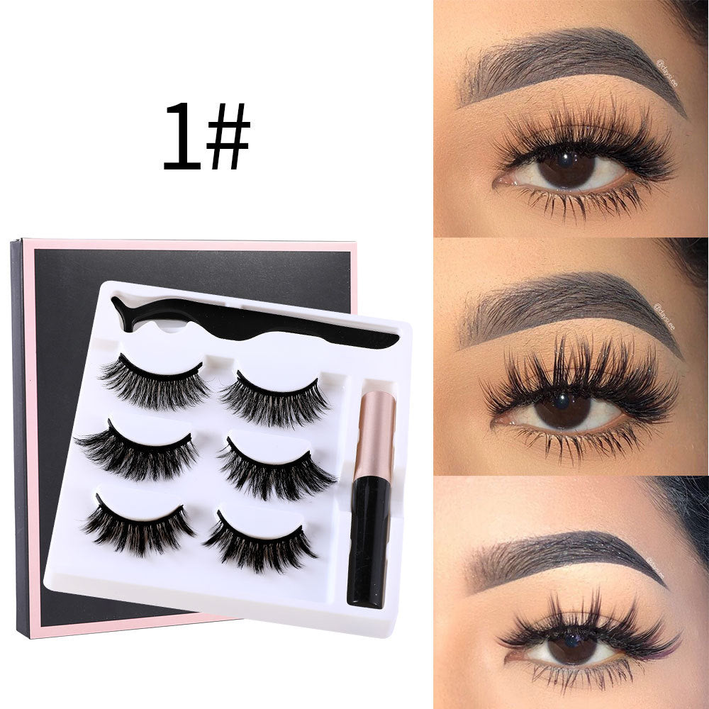 Cross-border magnet false eyelashes three pairs of self-adhesive liquid eyeliner set dense magnetic eyelashes set magnetic