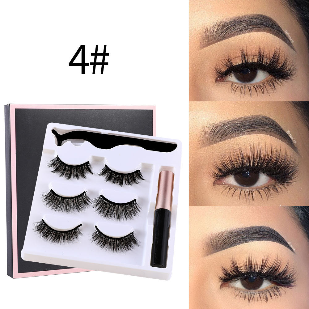 Cross-border magnet false eyelashes three pairs of self-adhesive liquid eyeliner set dense magnetic eyelashes set magnetic