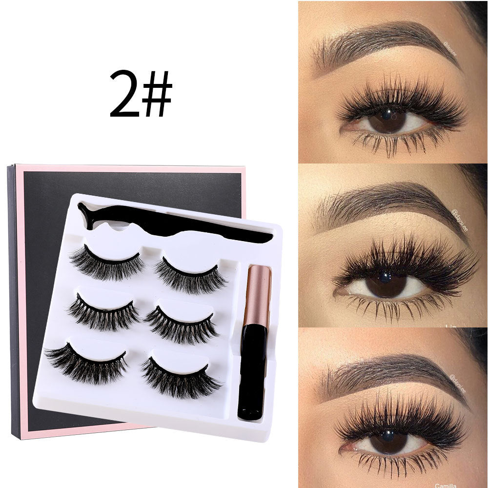 Cross-border magnet false eyelashes three pairs of self-adhesive liquid eyeliner set dense magnetic eyelashes set magnetic