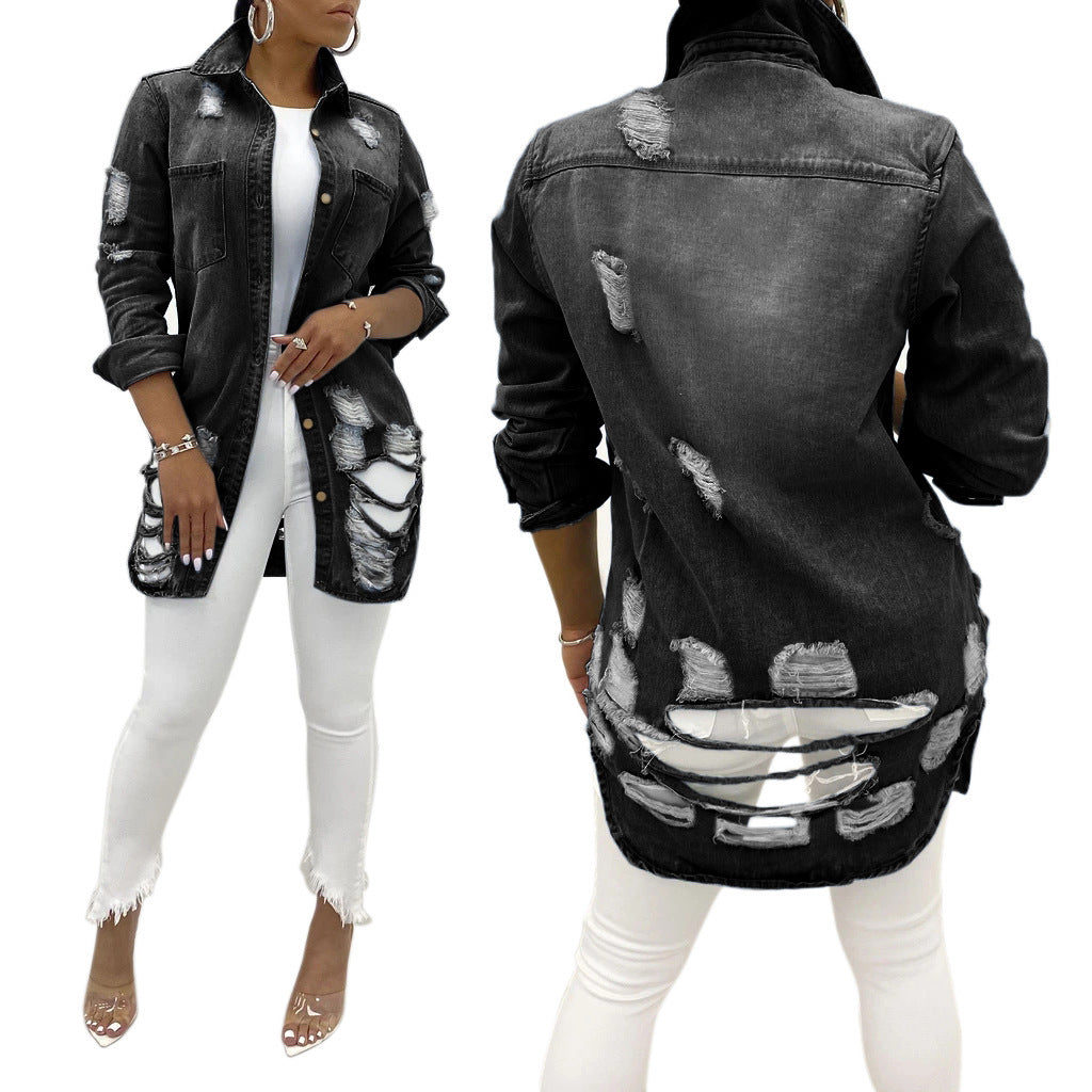 2025 wish ladies denim jacket ripped sexy thin denim jacket female jacket