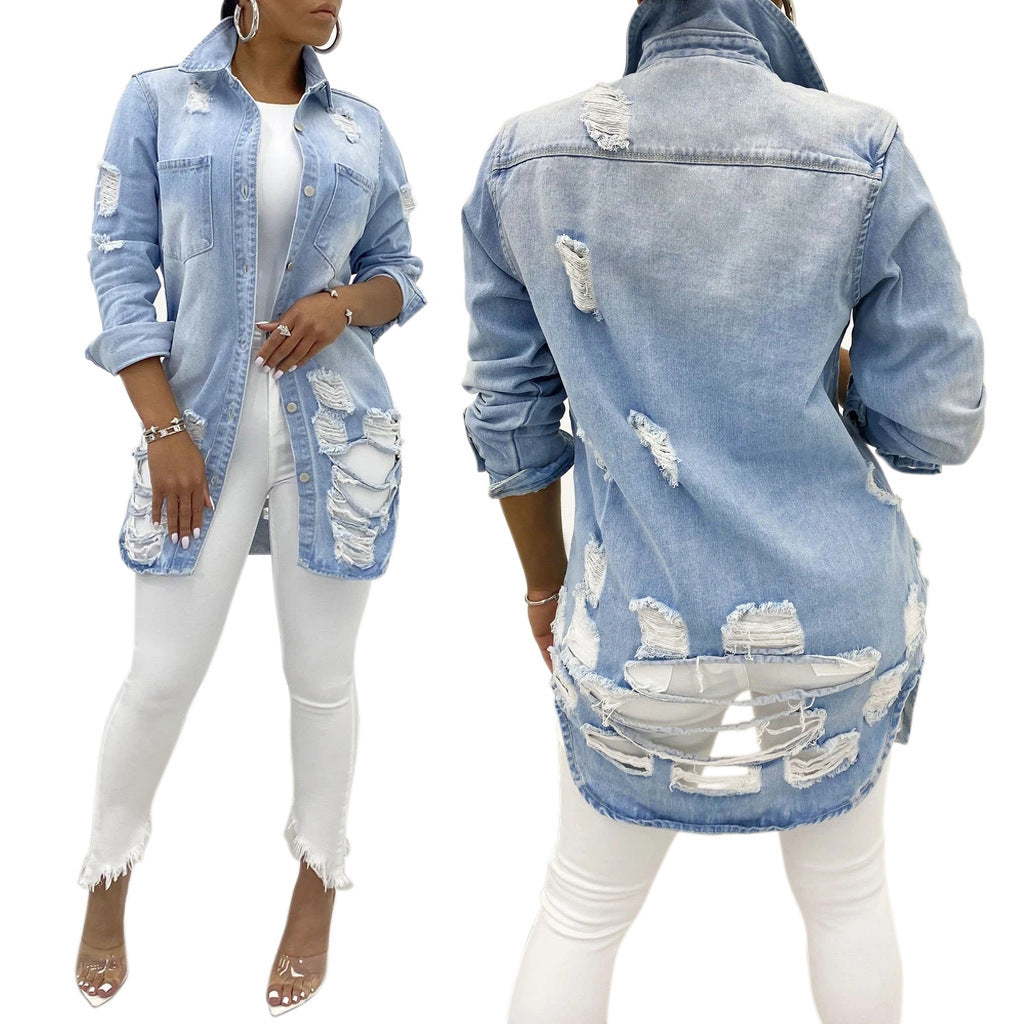 2025 wish ladies denim jacket ripped sexy thin denim jacket female jacket