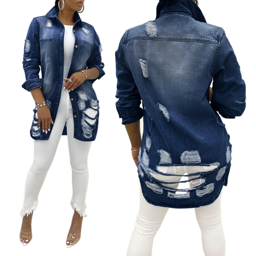 2025 wish ladies denim jacket ripped sexy thin denim jacket female jacket