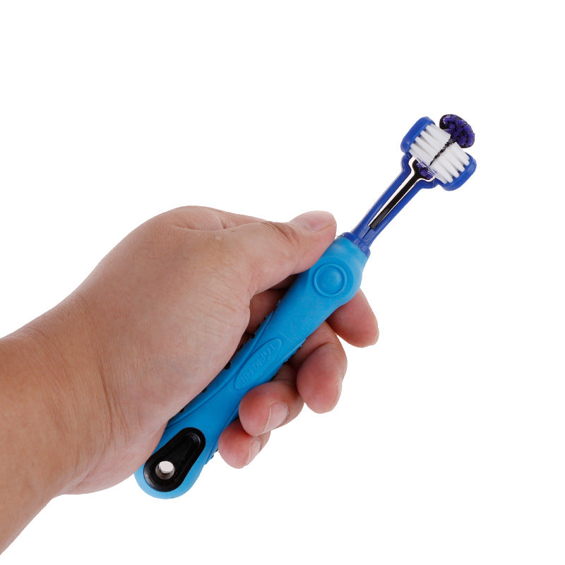 New three-head toothbrush for pets, multi-angle cleaning and removing dental calculus