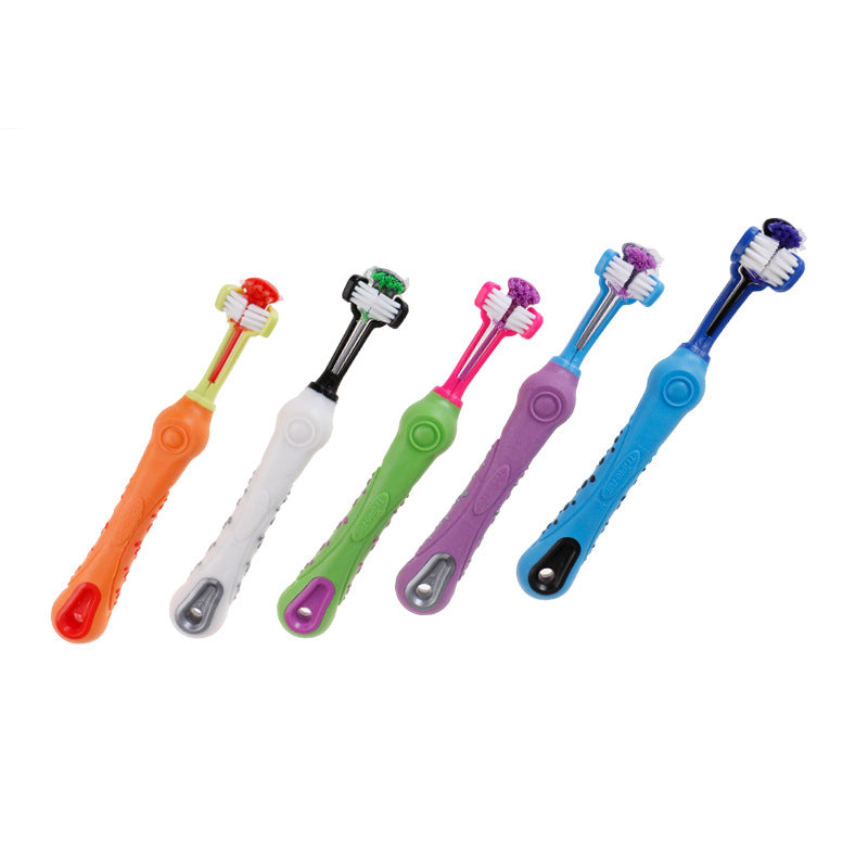 New three-head toothbrush for pets, multi-angle cleaning and removing dental calculus