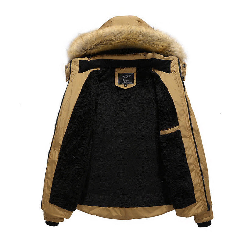 Amazon cross-border men's cotton-padded jacket plus fleece thick fur collar stitching cotton-padded jacket middle-aged men's cotton-padded jacket father's jacket jacket