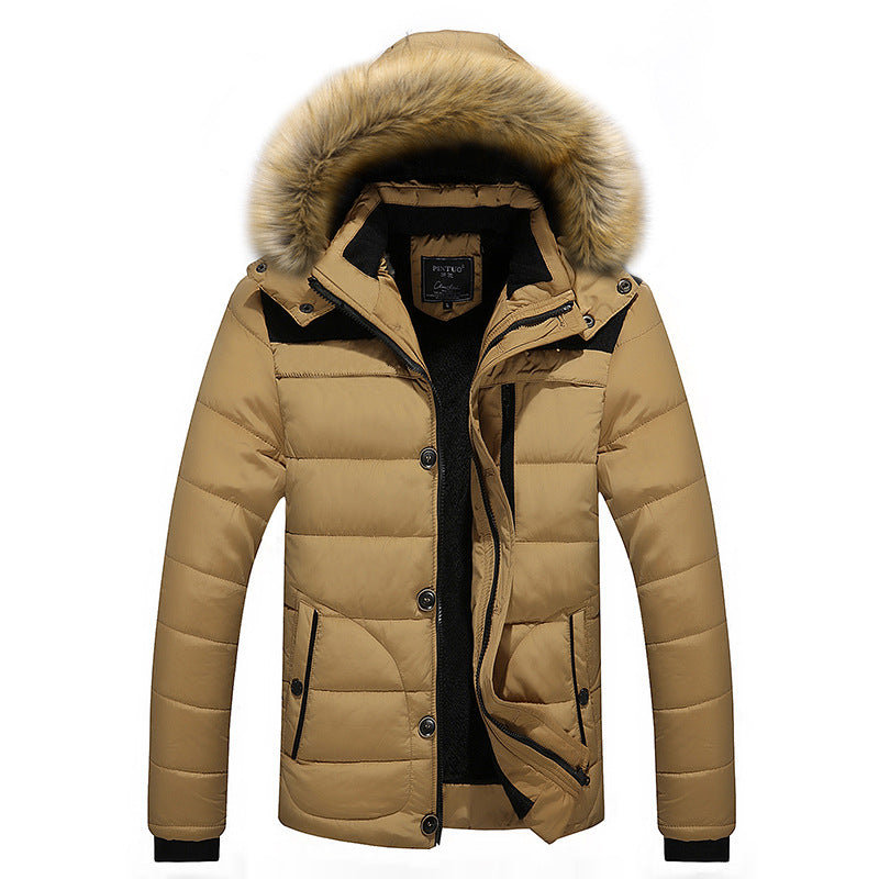 Amazon cross-border men's cotton-padded jacket plus fleece thick fur collar stitching cotton-padded jacket middle-aged men's cotton-padded jacket father's jacket jacket