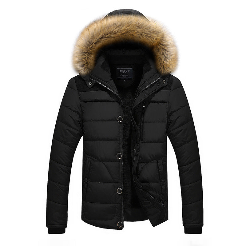 Amazon cross-border men's cotton-padded jacket plus fleece thick fur collar stitching cotton-padded jacket middle-aged men's cotton-padded jacket father's jacket jacket
