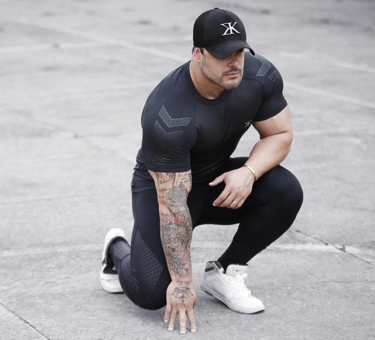 Fitness clothes coach sports t-shirt muscle tights male brothers high-elastic training quick-drying short-sleeved fitness clothes men