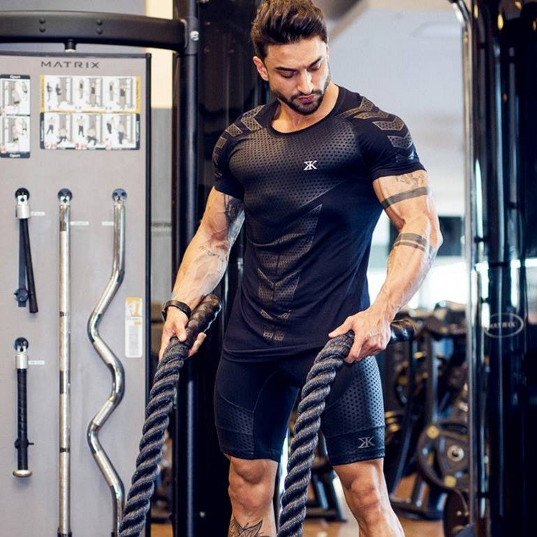 Fitness clothes coach sports t-shirt muscle tights male brothers high-elastic training quick-drying short-sleeved fitness clothes men