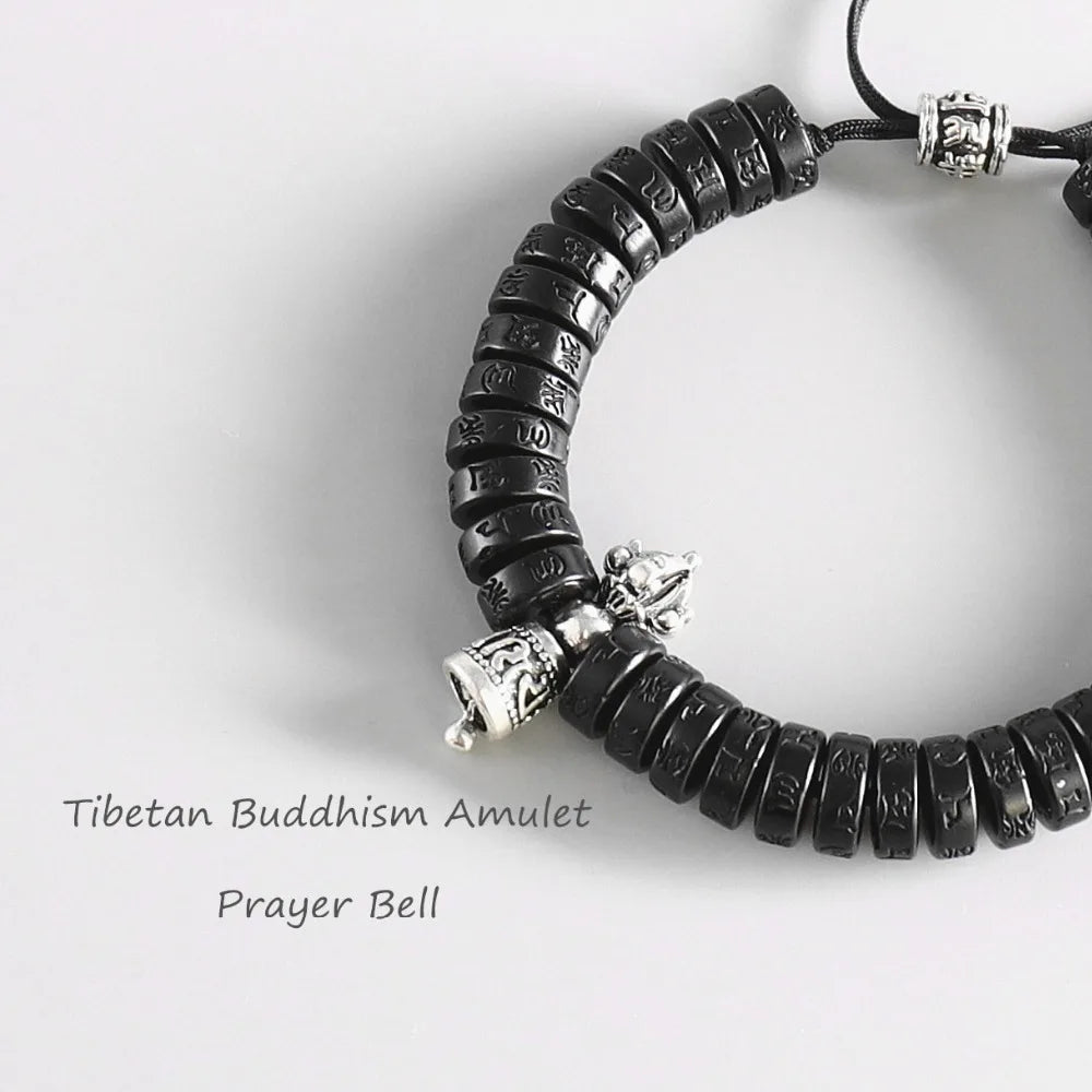 AMIU Tibetan buddhism Vajra Charm White Copper Prayer Bell Natural Coconut Shell Beads Handmade Bracelet For Man And Women
