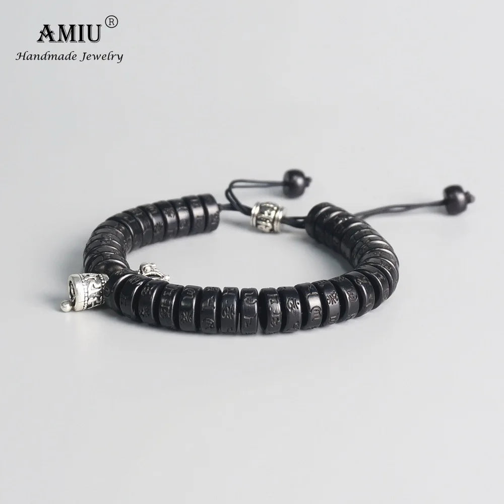 AMIU Tibetan buddhism Vajra Charm White Copper Prayer Bell Natural Coconut Shell Beads Handmade Bracelet For Man And Women