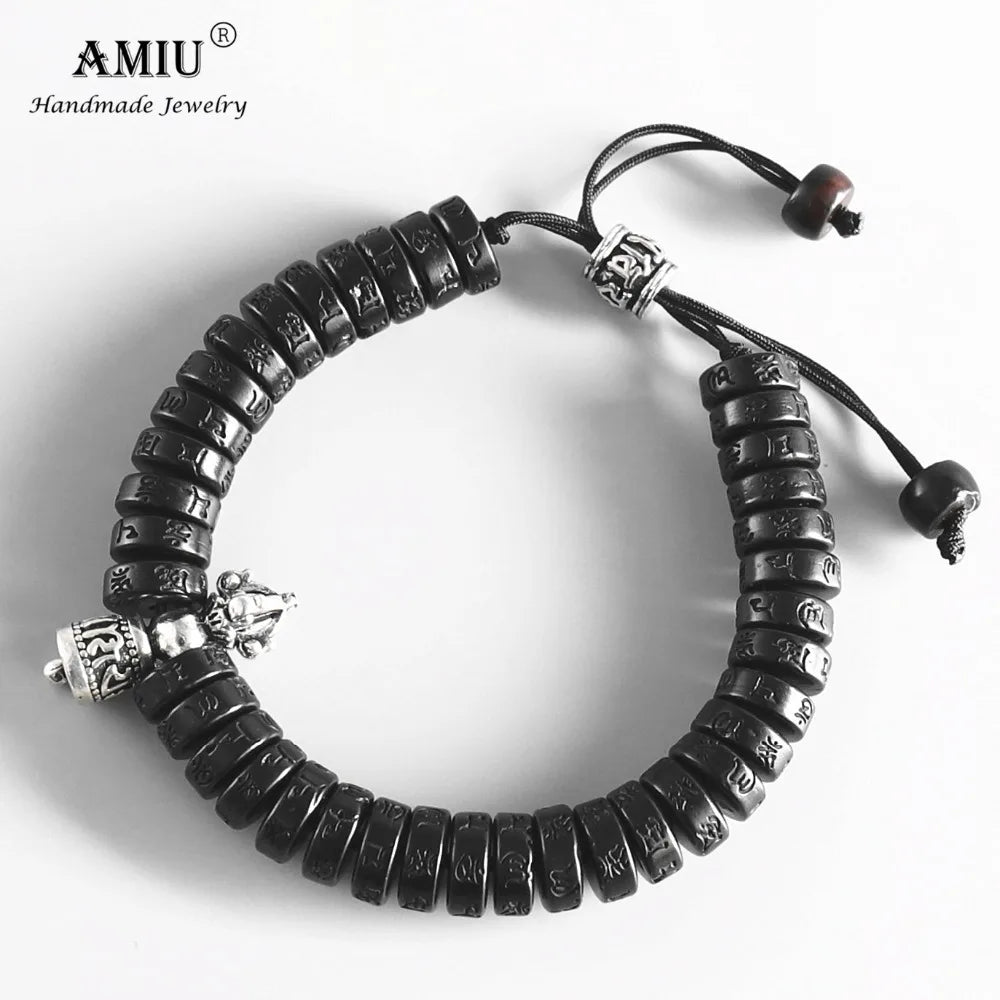 AMIU Tibetan buddhism Vajra Charm White Copper Prayer Bell Natural Coconut Shell Beads Handmade Bracelet For Man And Women