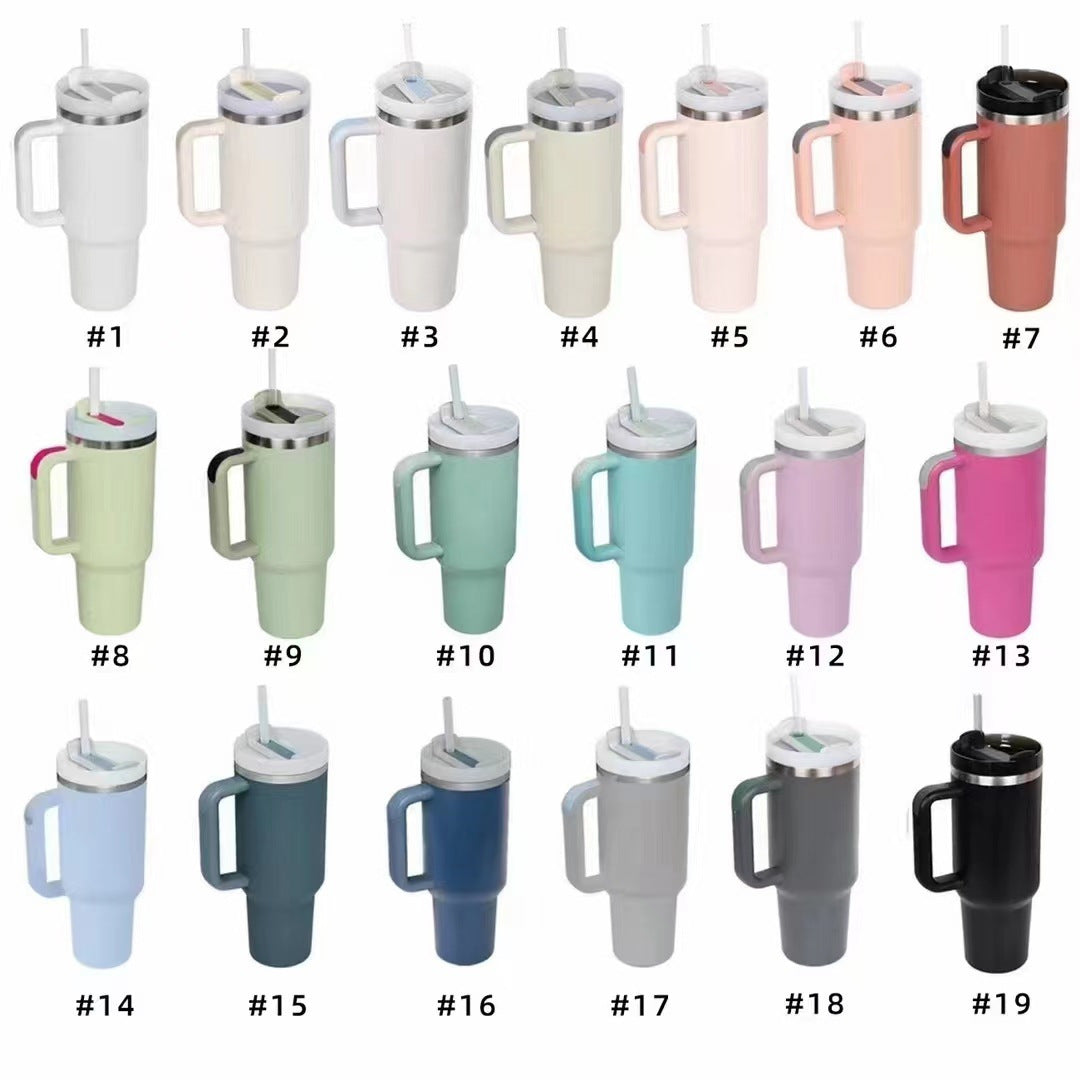 Cross-border car cup 40oz second generation handle cup thermos cup double layer ice cup water cup straw cup logo wholesale