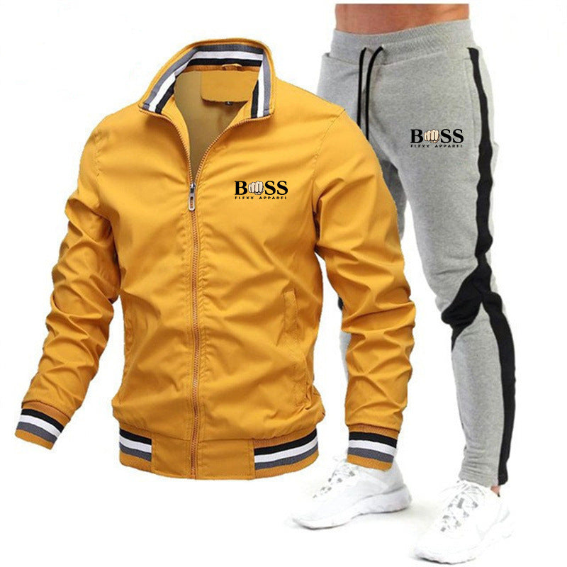 2025 new men's jacket suit casual suit splicing trousers bomber jacket high quality jacket suit
