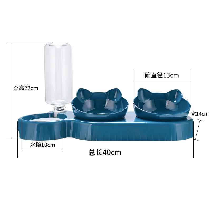 Cat bowl cat food bowl double bowl to protect the cervical vertebra automatic drinking water bowl anti-knockover cat food bowl dog pet supplies