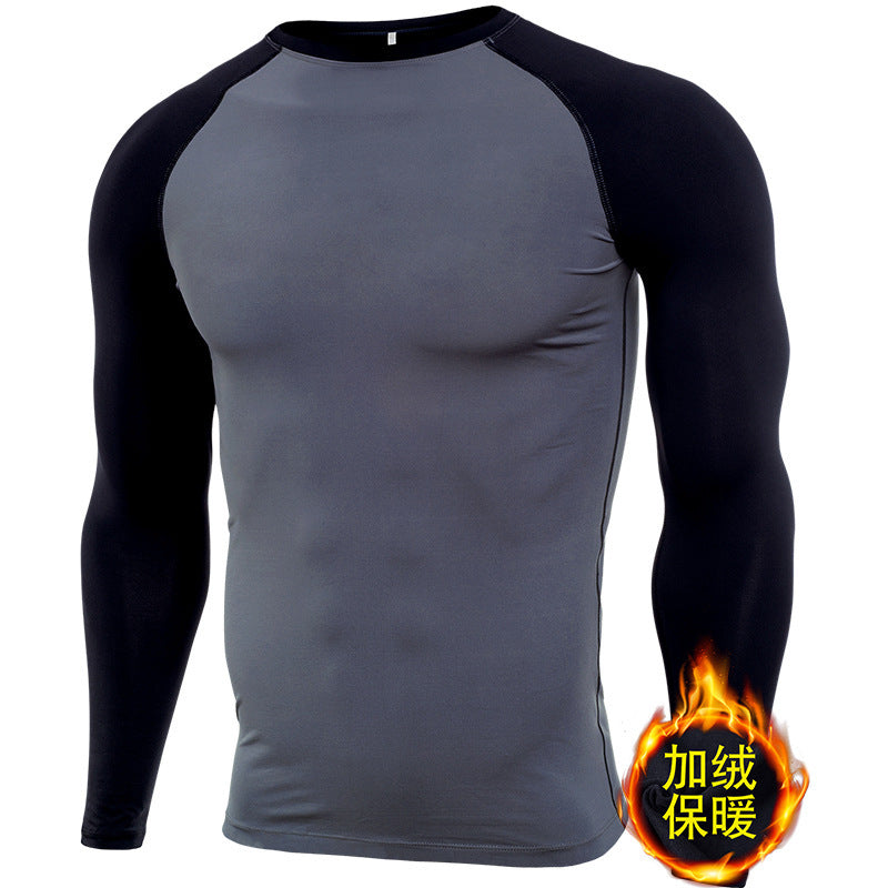 Velvet warm fitness clothes for men in autumn and winter high elastic breathable quick-drying clothes sweaty basketball running long-sleeved sportswear