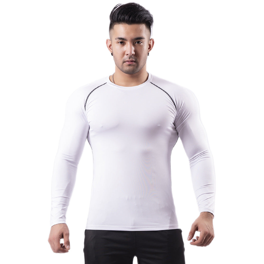 Velvet warm fitness clothes for men in autumn and winter high elastic breathable quick-drying clothes sweaty basketball running long-sleeved sportswear