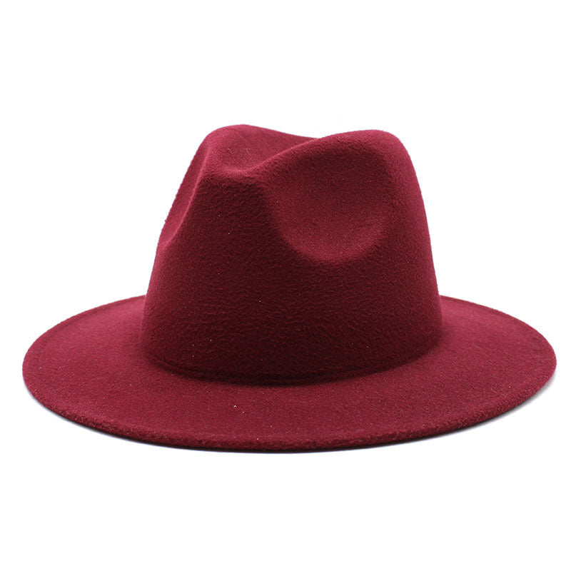Thickened high-quality cross-border solid-color felt hat men and women autumn and winter retro jazz hat European and American 7cm flat brim woolen hat