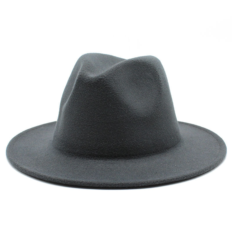 Thickened high-quality cross-border solid-color felt hat men and women autumn and winter retro jazz hat European and American 7cm flat brim woolen hat
