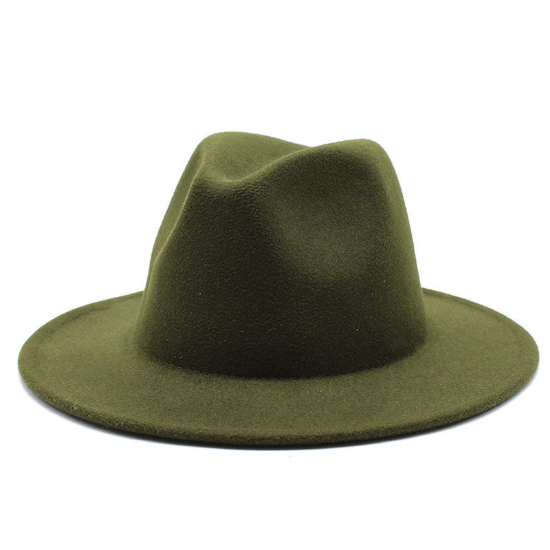 Thickened high-quality cross-border solid-color felt hat men and women autumn and winter retro jazz hat European and American 7cm flat brim woolen hat