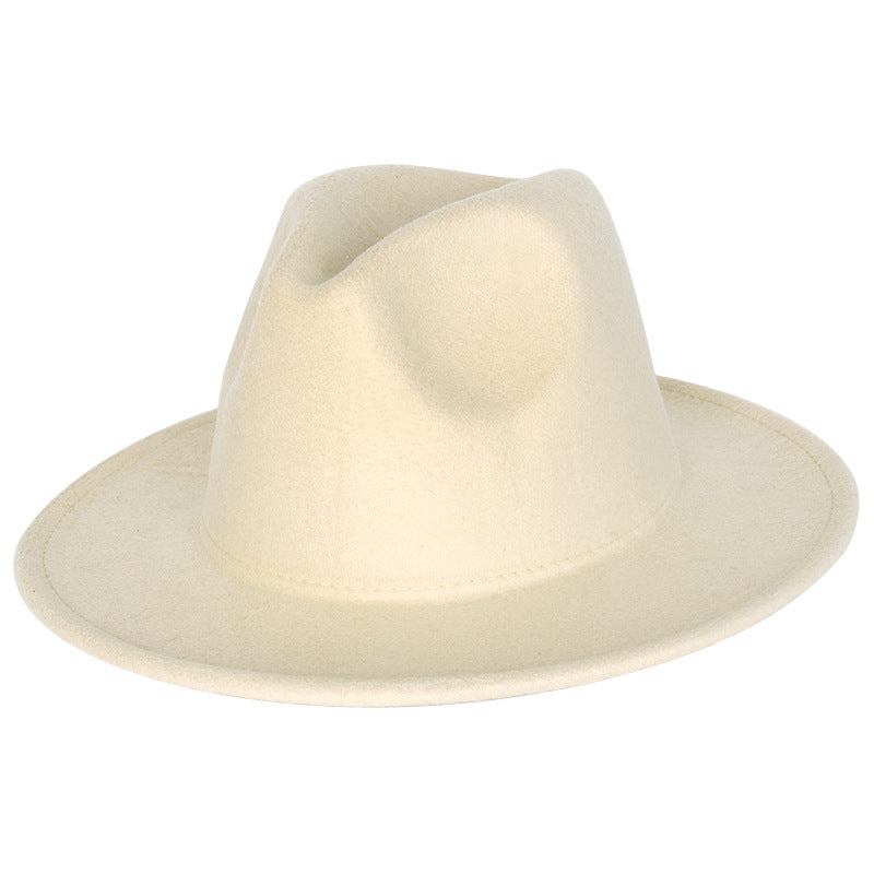 Thickened high-quality cross-border solid-color felt hat men and women autumn and winter retro jazz hat European and American 7cm flat brim woolen hat