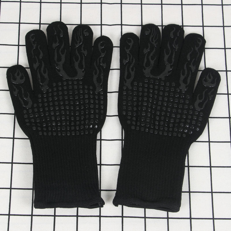 Silicone Insulated BBQ High Temperature Resistant Gloves Kitchen Baking Flame Retardant Fireproof Non-slip Microwave Oven Anti-scalding Gloves
