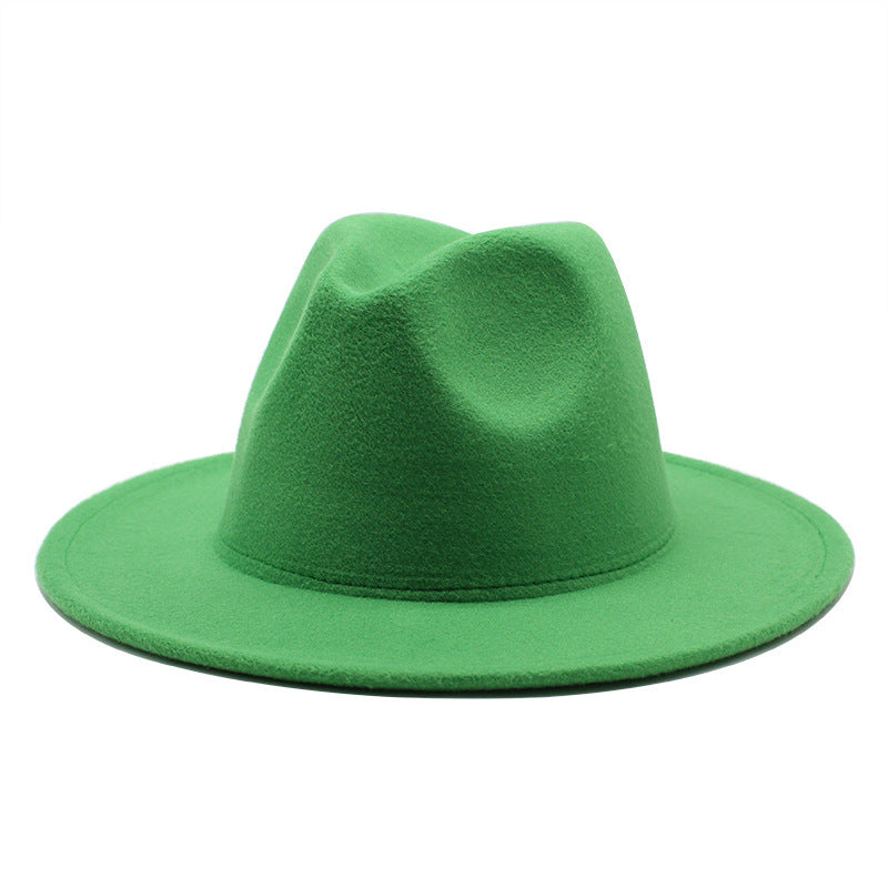 Thickened high-quality cross-border solid-color felt hat men and women autumn and winter retro jazz hat European and American 7cm flat brim woolen hat