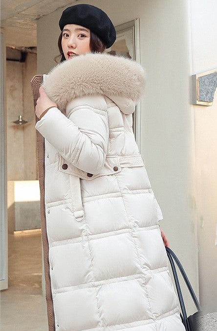 2024 Winter New Down Cotton Jacket Women's Long Over-the-Knee Large Fur Collar Cotton Jacket Thickened Loose Large Size Cotton Jacket Jacket