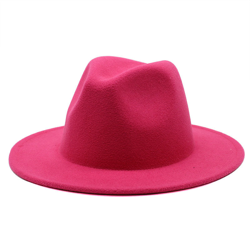 Thickened high-quality cross-border solid-color felt hat men and women autumn and winter retro jazz hat European and American 7cm flat brim woolen hat