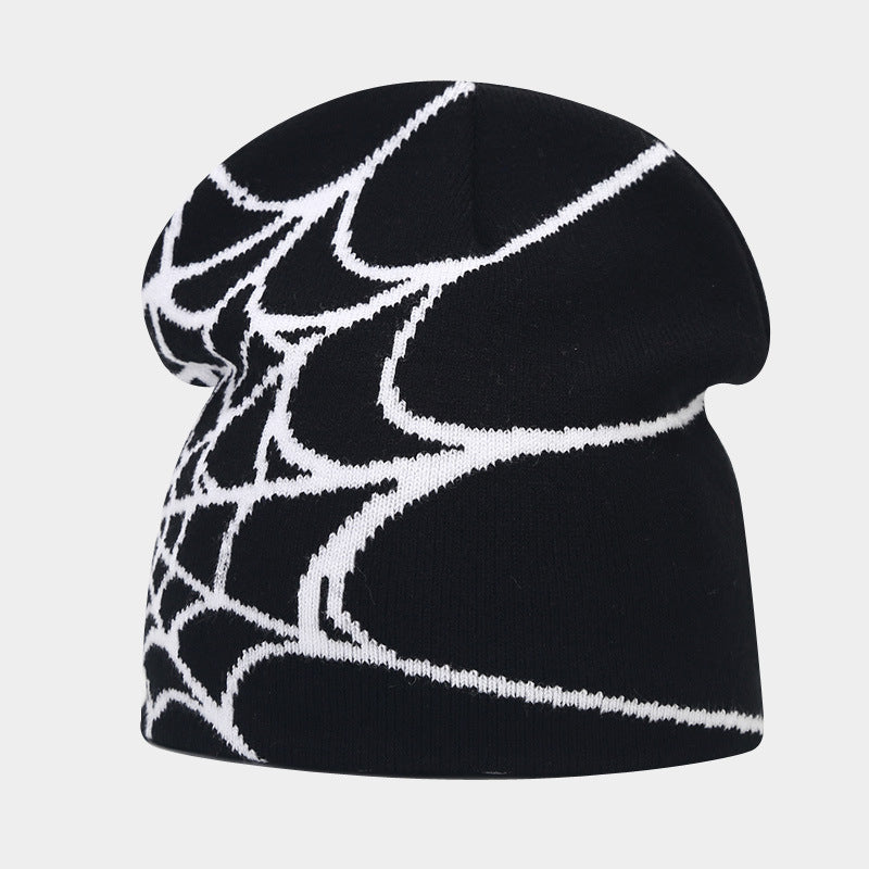 Amazon hot sale Gothic style spider web jacquard knitted hat men hip hop outdoor warm hat women wool hat trend