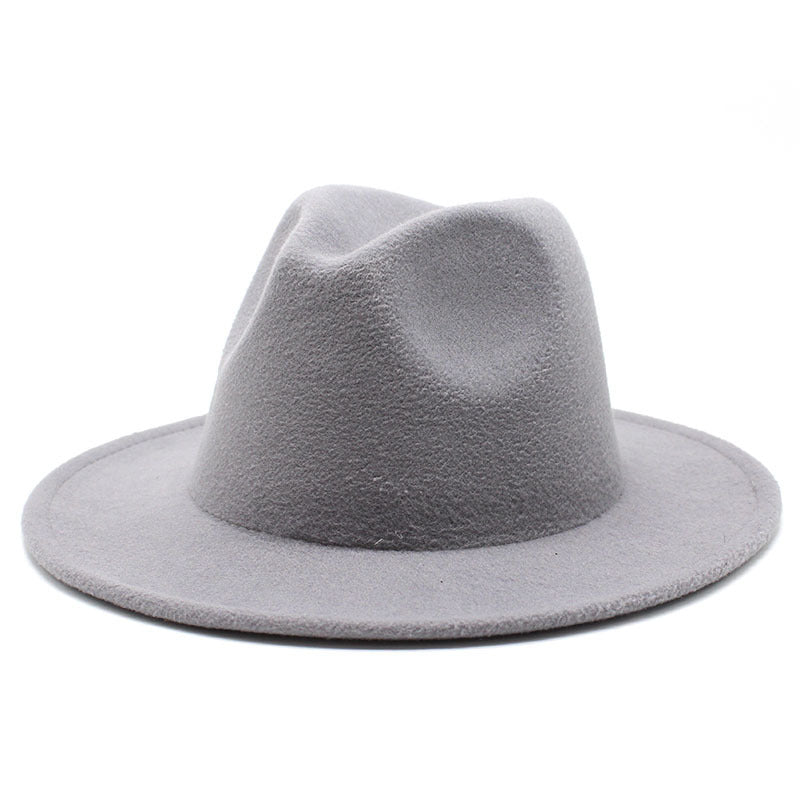 Thickened high-quality cross-border solid-color felt hat men and women autumn and winter retro jazz hat European and American 7cm flat brim woolen hat
