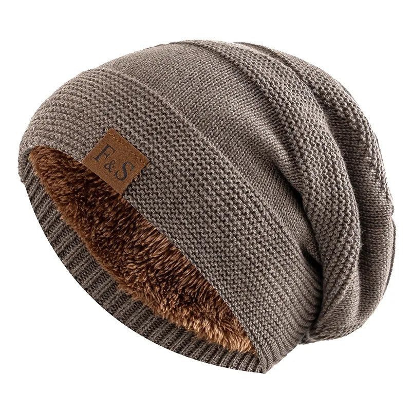 New autumn and winter FS label casual knitted hat for men outdoor windproof cold-proof warm hat with velvet earmuffs