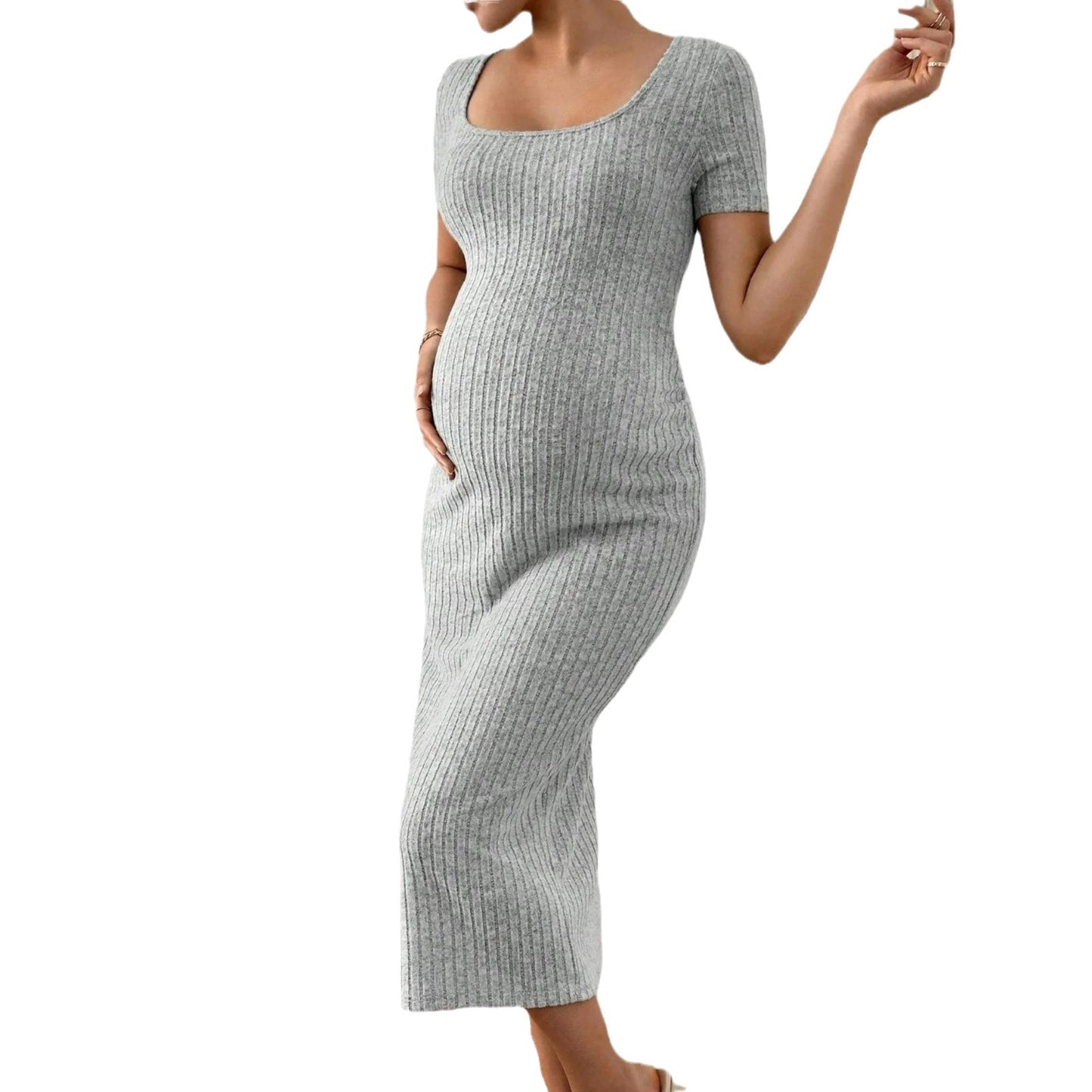 Cross-border foreign trade Amazon European and American pregnant women cross-border foreign trade ribbed knitted round square neck short-sleeved pregnant women jumpsuit