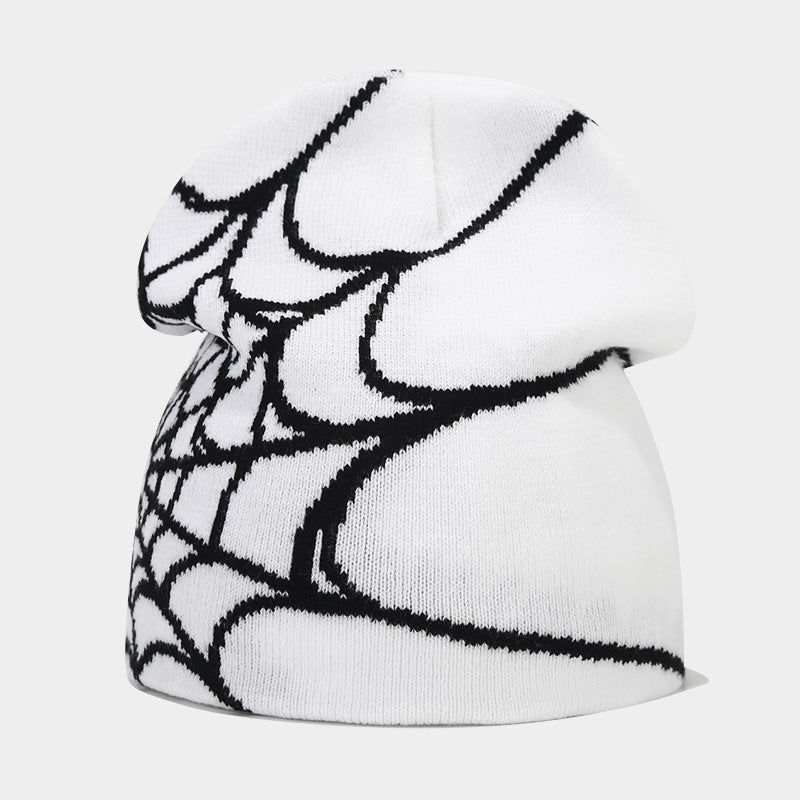 Amazon hot sale Gothic style spider web jacquard knitted hat men hip hop outdoor warm hat women wool hat trend