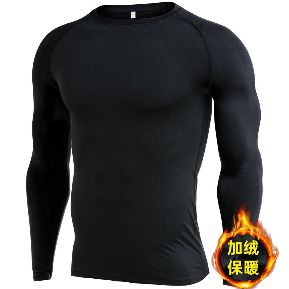 Velvet warm fitness clothes for men in autumn and winter high elastic breathable quick-drying clothes sweaty basketball running long-sleeved sportswear
