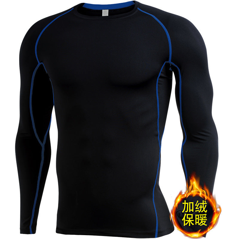 Velvet warm fitness clothes for men in autumn and winter high elastic breathable quick-drying clothes sweaty basketball running long-sleeved sportswear