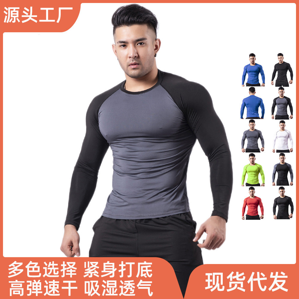 Velvet warm fitness clothes for men in autumn and winter high elastic breathable quick-drying clothes sweaty basketball running long-sleeved sportswear