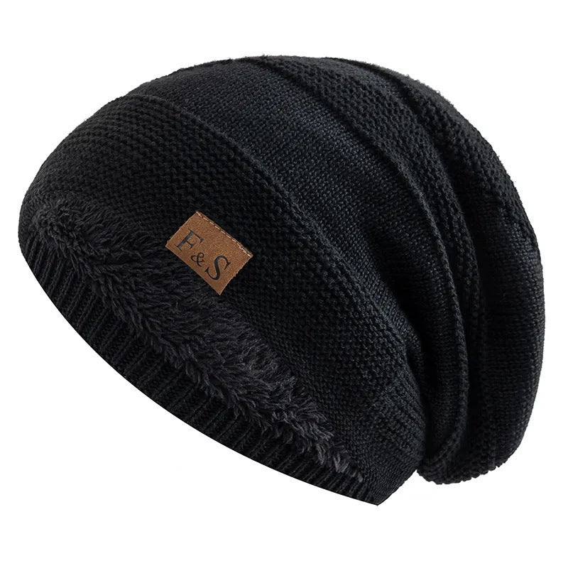 New autumn and winter FS label casual knitted hat for men outdoor windproof cold-proof warm hat with velvet earmuffs